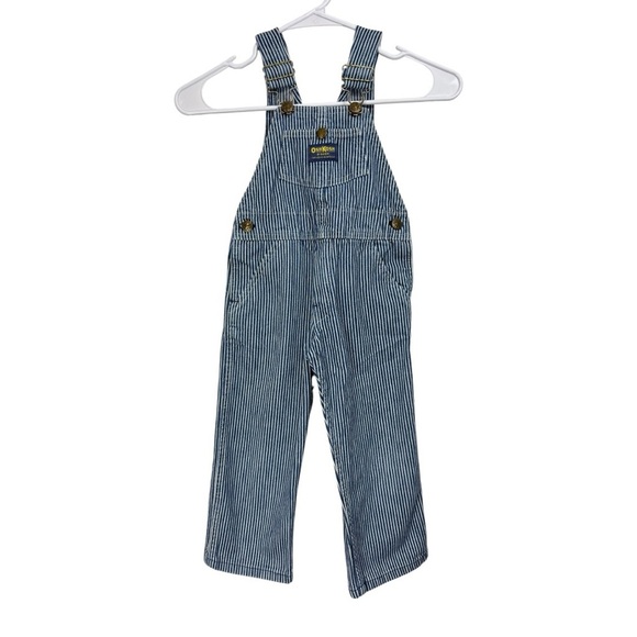 Vintage 80s 90s Oshkosh B Gosh Overalls Size 4 Blue Striped Railroad Vestbak USA - Picture 1 of 6